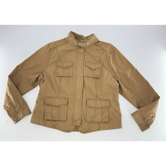 Eddie Bauer Women’s Tan Brown 100% Cotton Jacket See Measurements Preppy Biker - Picture 1 of 10